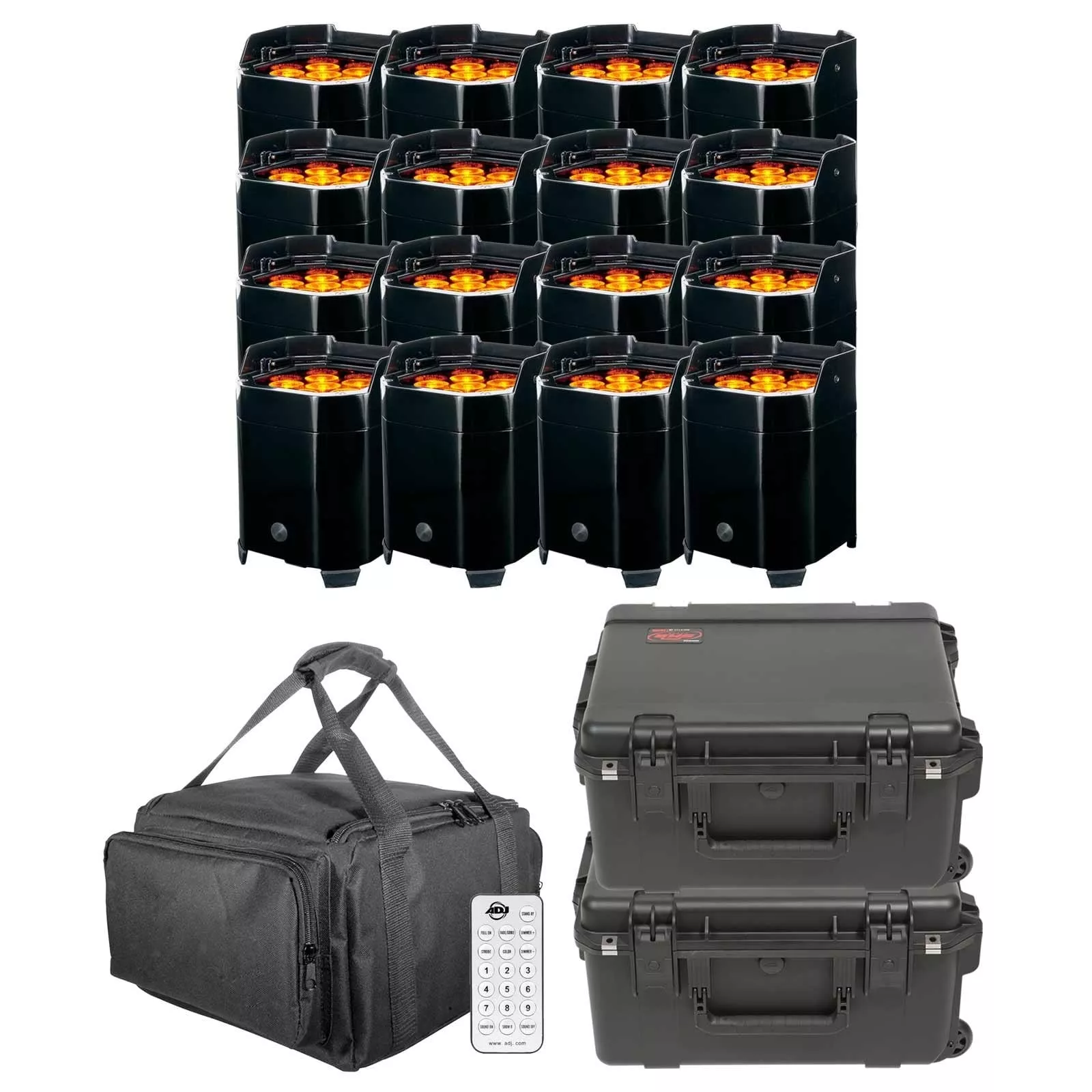 (16) American DJ Element QA WiFLY Battery Powered LED Par Package