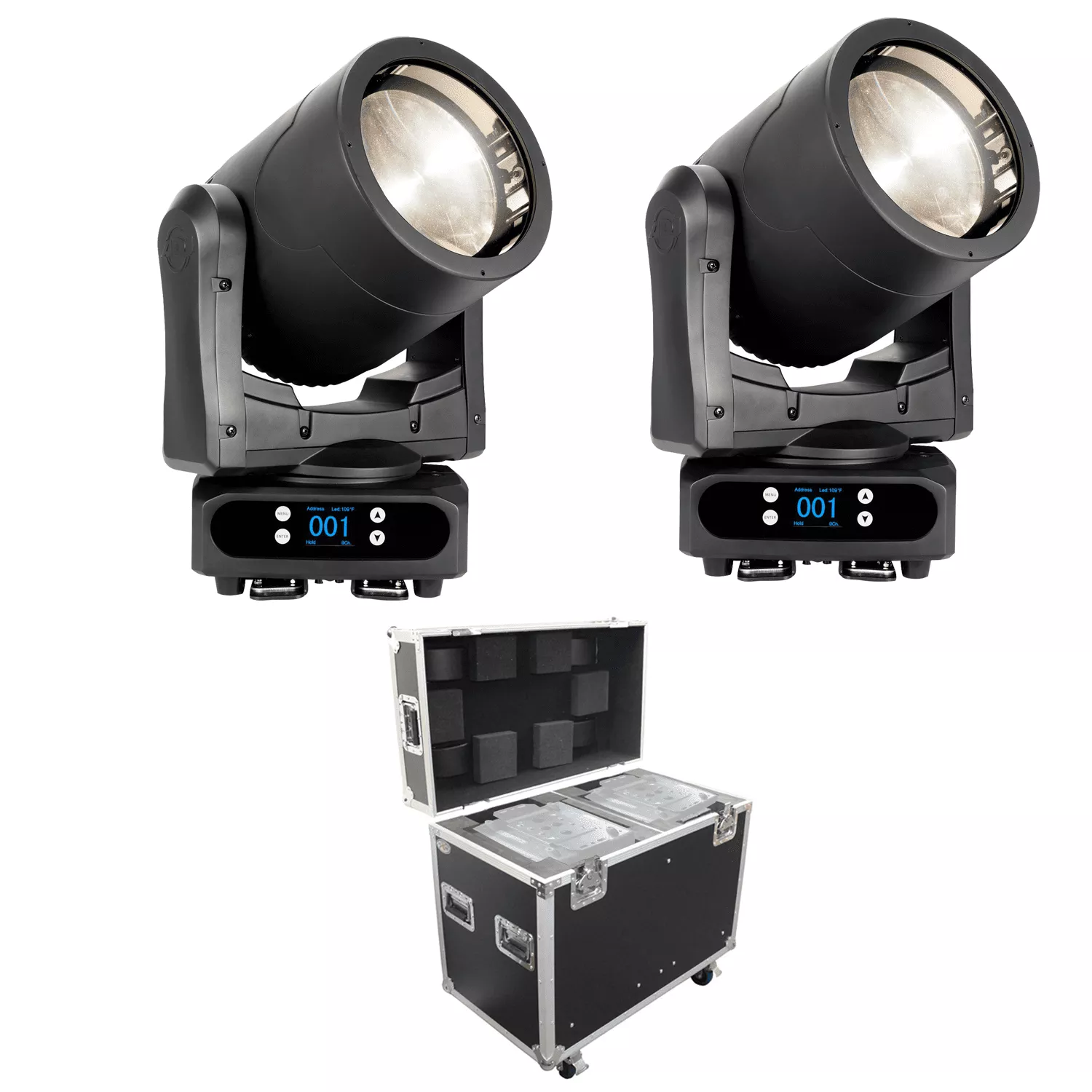 (2) American DJ Par Z Move RGBW – Moving Head LED Wash Light + ProX 250 Style Moving Head Lighting Case for 2 Units [XS-MH250X2W MK2]