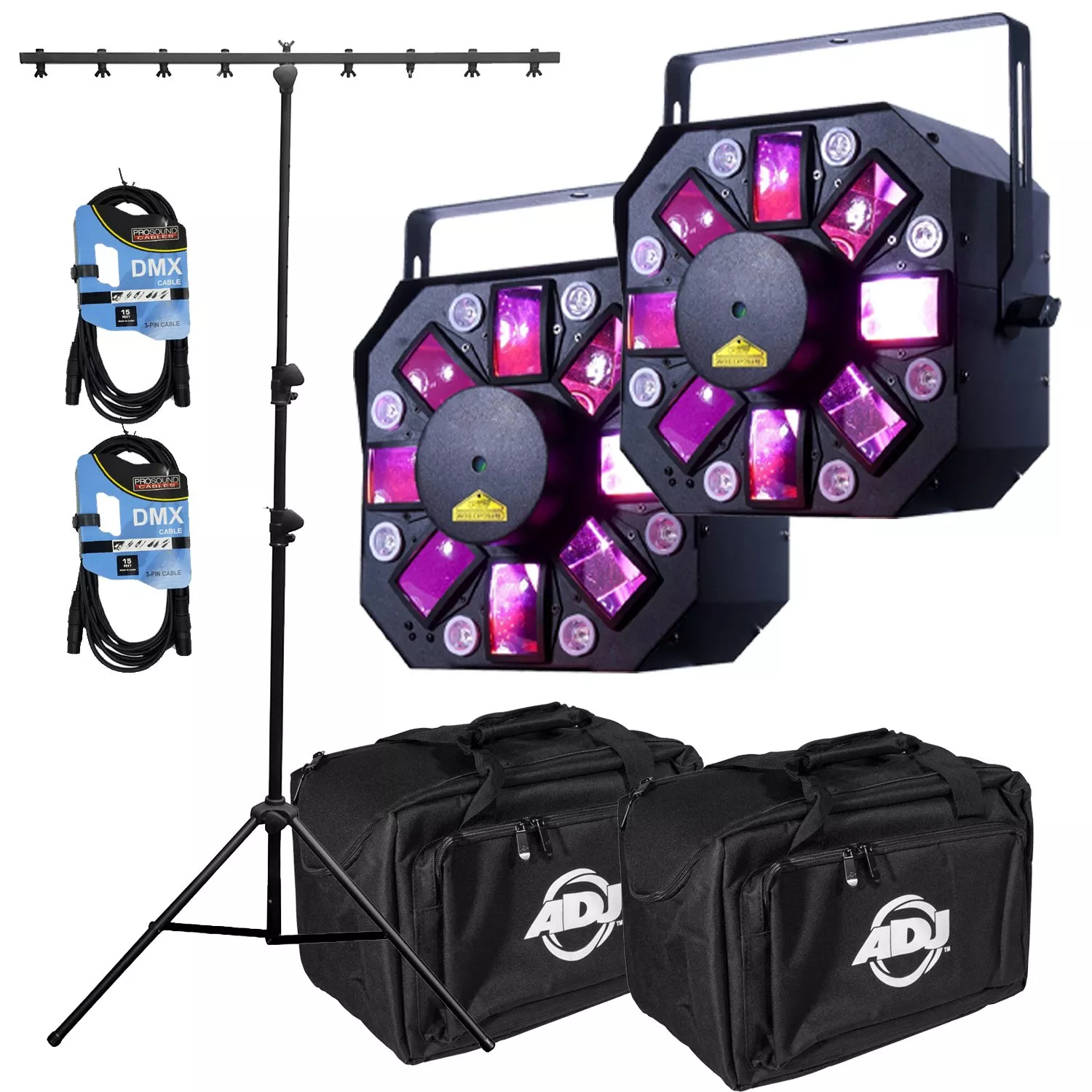 (2) American DJ Stinger II, Chauvet CH06 Stand, (2) ADJ F4 bag, (2) DMX Cables Bundle