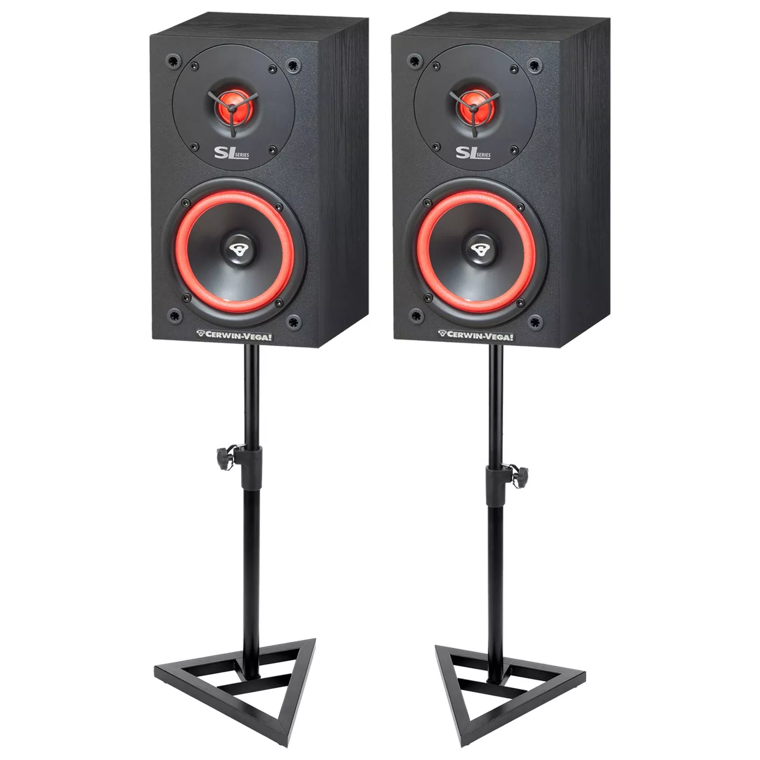 (2) Cerwin Vega SL-5M 2-Way Bookshelf Loudspeaker, Studio Monitor Stands Bundle