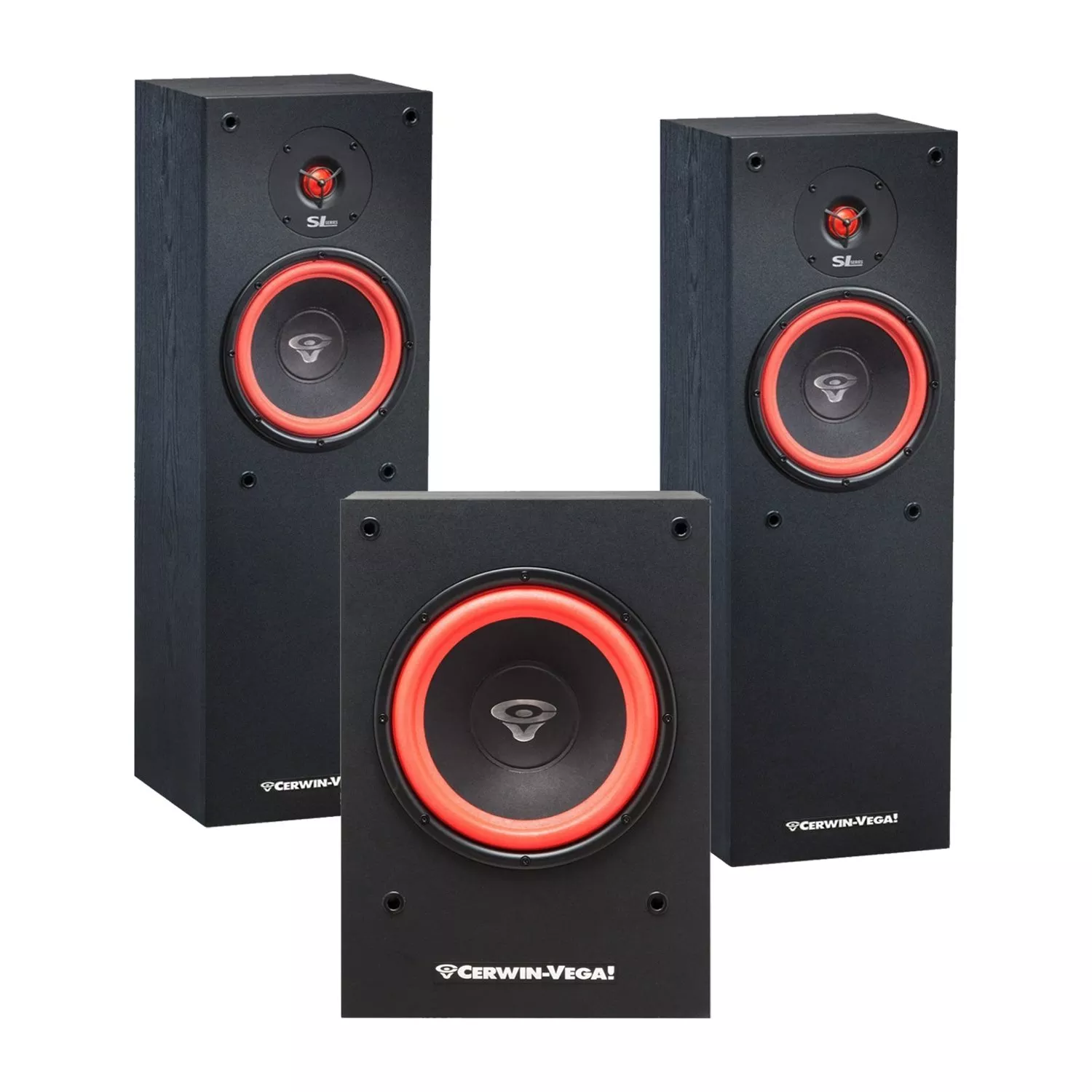 (2) Cerwin Vega SL-8 2-Way Loudspeaker Black, Cerwin-Vega SL-10S 10″ Powered Subwoofer Bundle