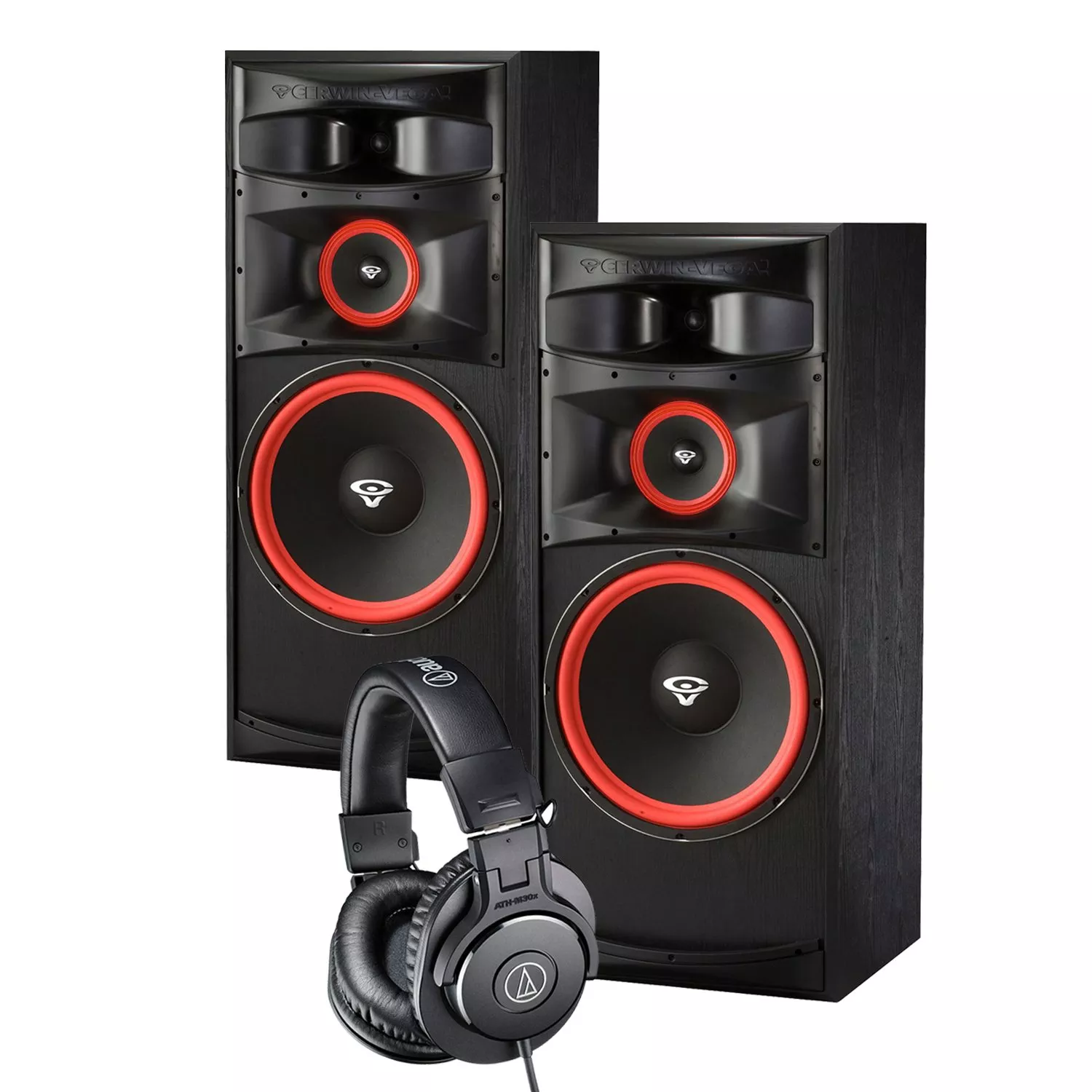 (2) Cerwin-Vega XLS-15 Tower Speakers, AT ATH-M30X Headphones Bundle