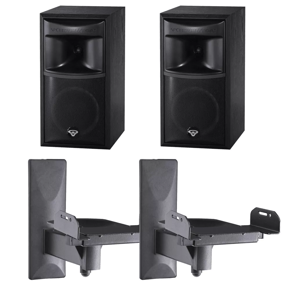 (2) Cerwin-Vega XLS-6 6.5″ 2-Way Bookshelf Speaker + Speaker Mounting Bracket with Swivel and Tilt for Large Surrounding Sound Speakers