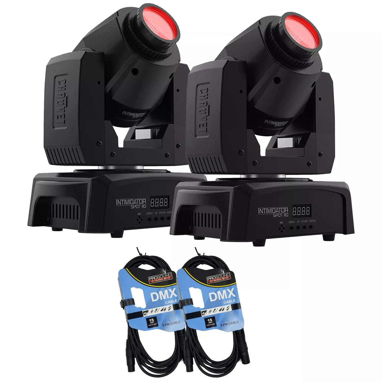 (2) Chauvet DJ Intimidator Spot 110 LED Moving Head, (2) DMX Cables Bundle