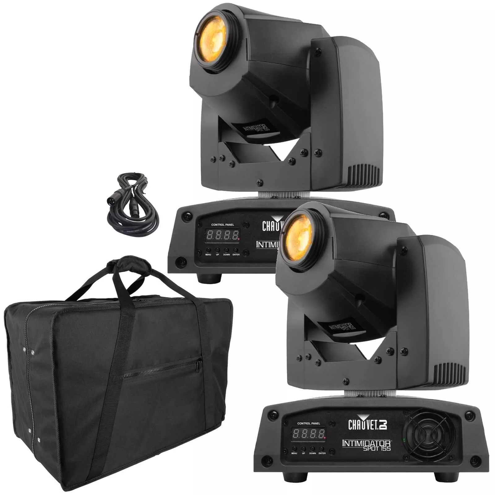 (2) Chauvet DJ Intimidator Spot 155 Bright Compact LED Moving Heads & Case Package