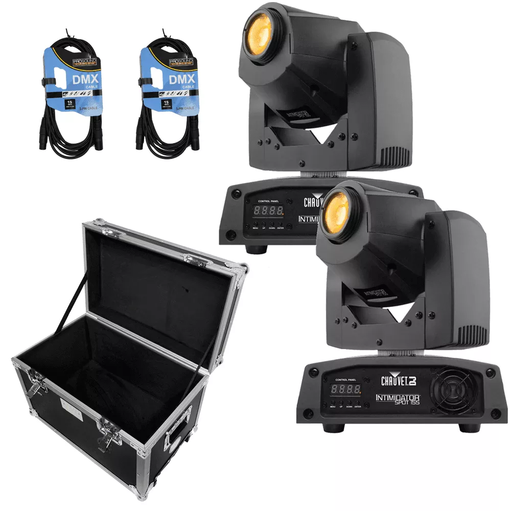 (2) Chauvet DJ Intimidator Spot 155 Compact LED Moving Heads +ProX Roll-Away Utility Case with Retractable Handle [T-UTIHW] and Cables. (Copy)