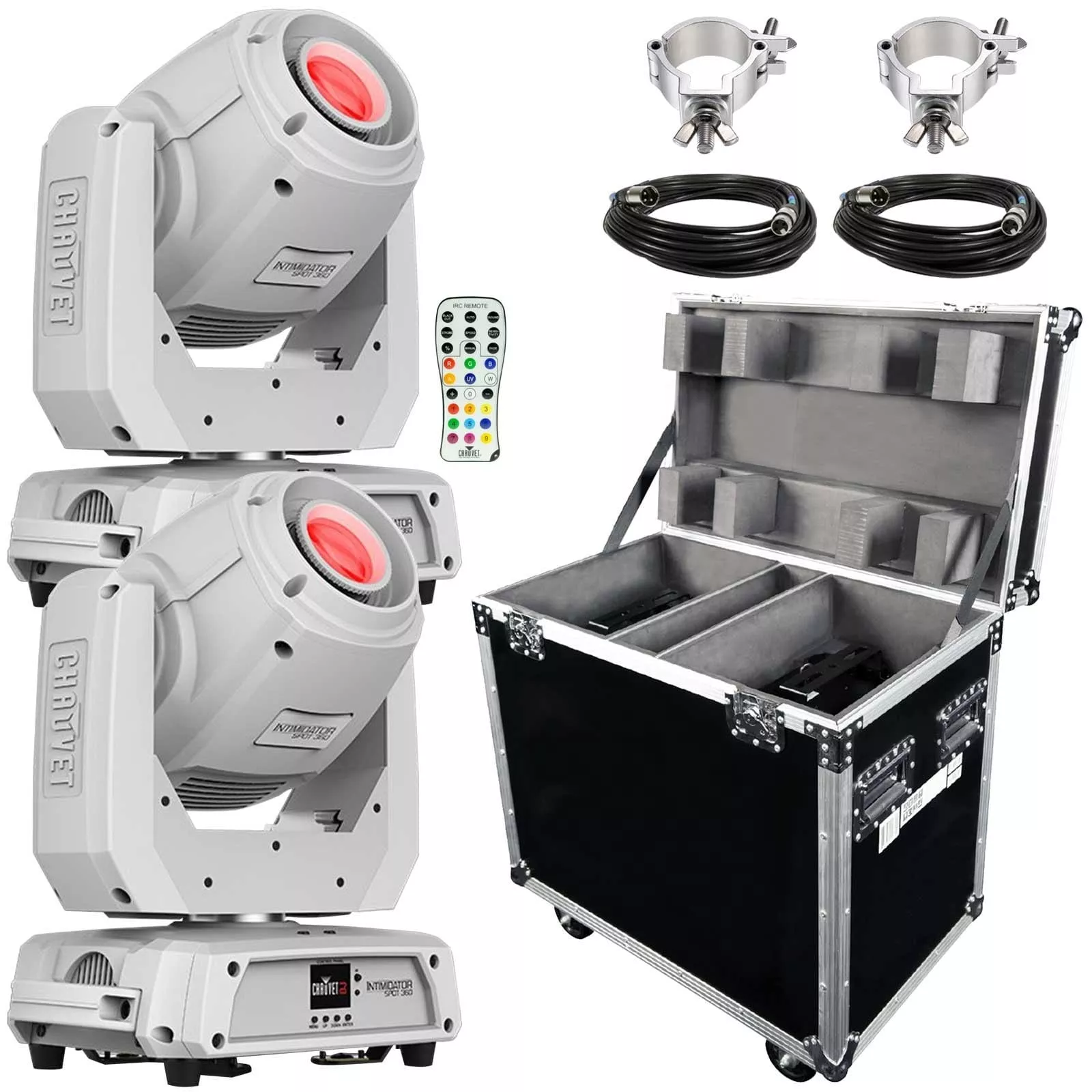 (2) Chauvet DJ Intimidator Spot 360 100 Watt Feature-Packed White Moving Heads with IRC-6 Infrared Remote Control Package
