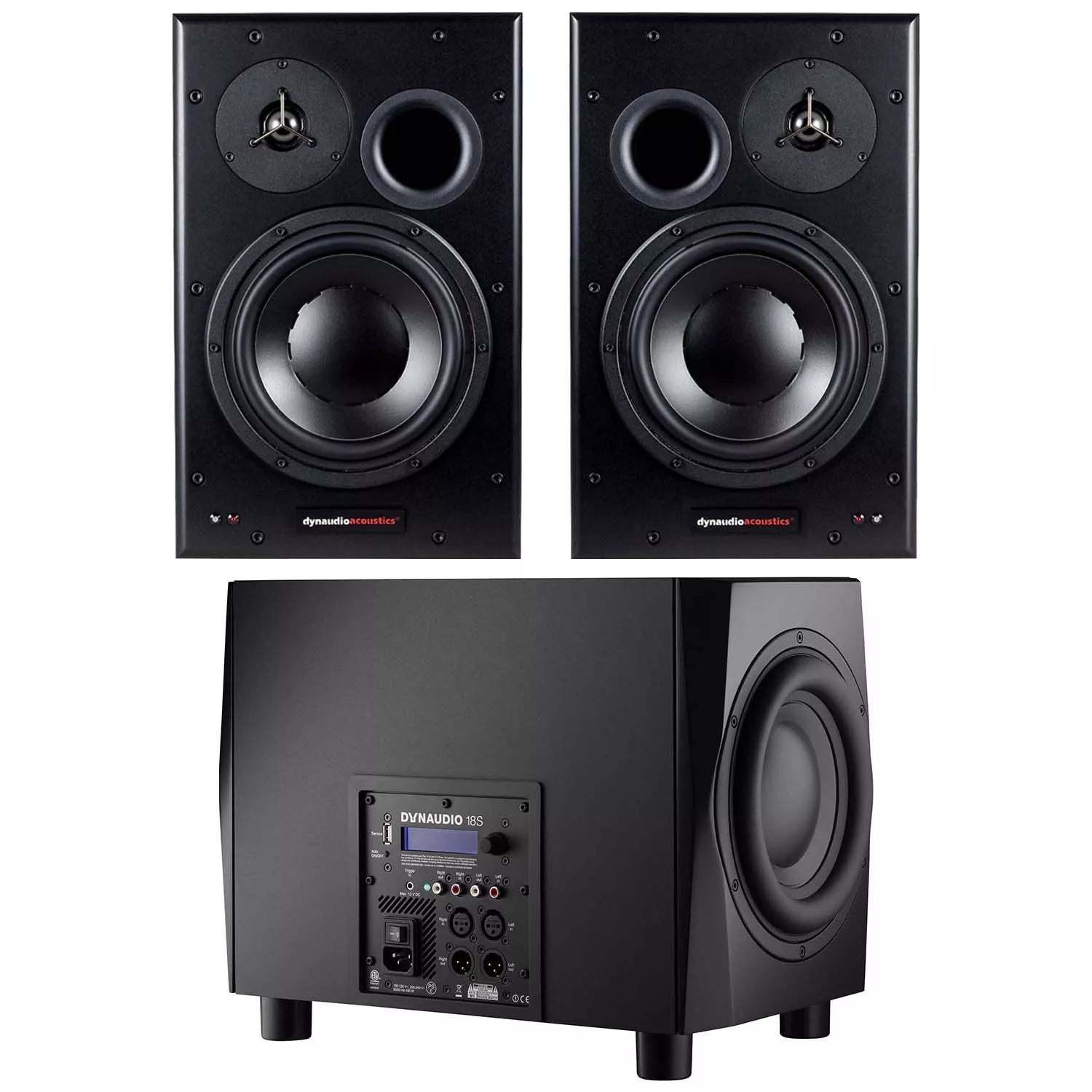 (2) Dynaudio BM15A 10 inch Powered Monitors, Dynaudio Sub 18S Bundle