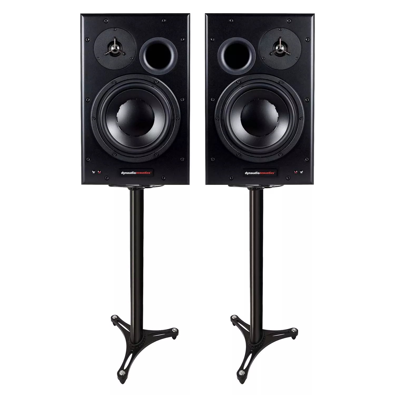 (2) Dynaudio BM15A 10 inch Powered Monitors, Ultimate Support MS-90/36B Stands Bundle