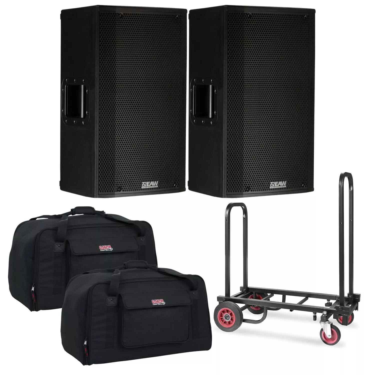 (2) EAW LA121 – 12″ 1500W 2-Way Active Speaker, Cart, (2) Gator Tote12 Bundle