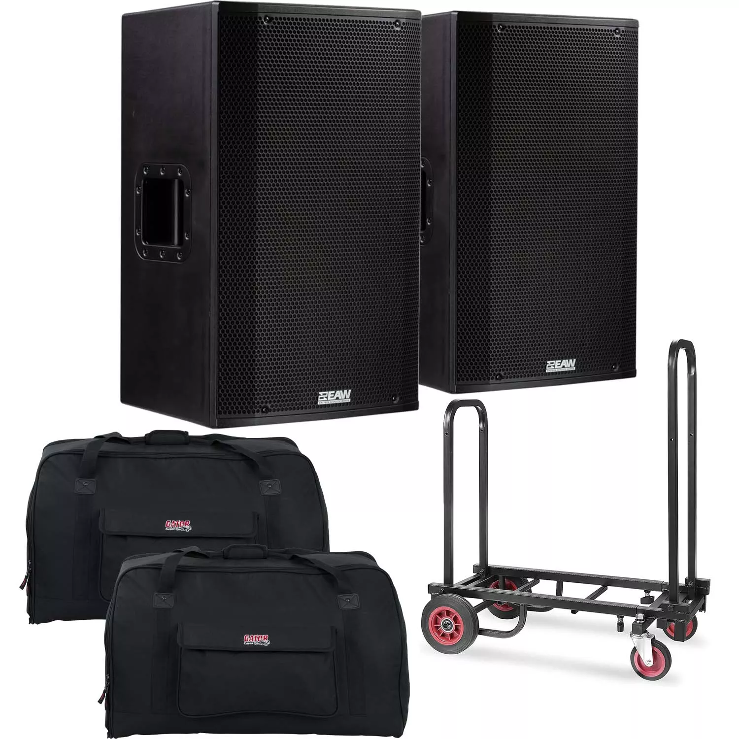 (2) EAW LA151 – 15″ 1500W 2-Way Active Speaker, Cart, (2) Gator Tote15 Bundle