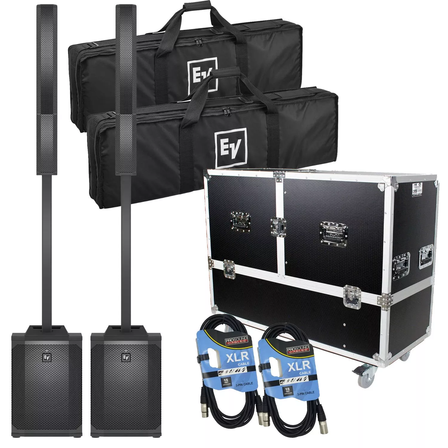 (2) Electro-Voice Evolve 50M Powered Speaker (Top Cover Included), ProX X-EV-EVOLVE50X2W, (2) XLR Cables Bundle