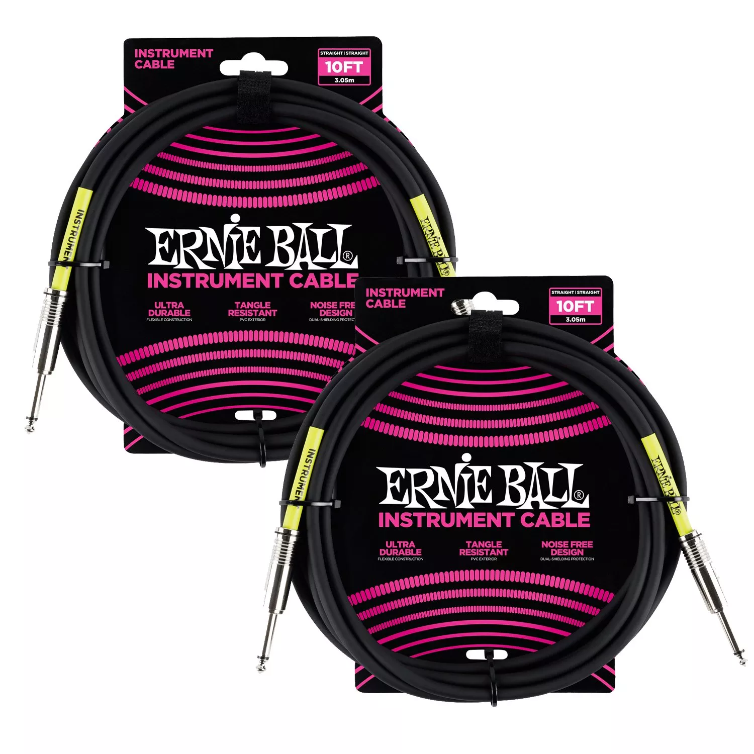 (2) Ernie Ball (P06048) Classic Straight to Straight Instrument Cable – 6 foot Black Bundle
