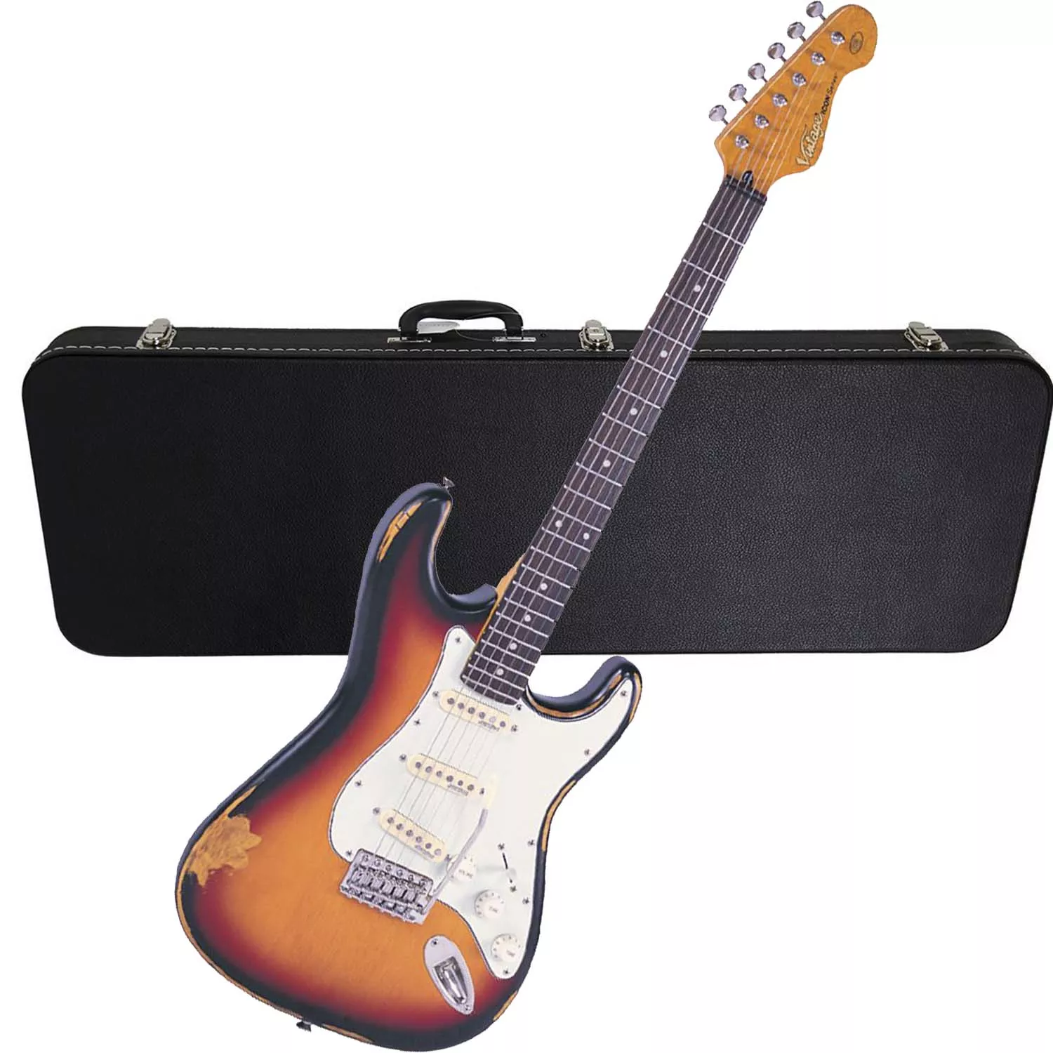 Vintage Icon V6MR Electric Guitar – Dist. Sunburst, Gearlux Electric Guitar Case Bundle