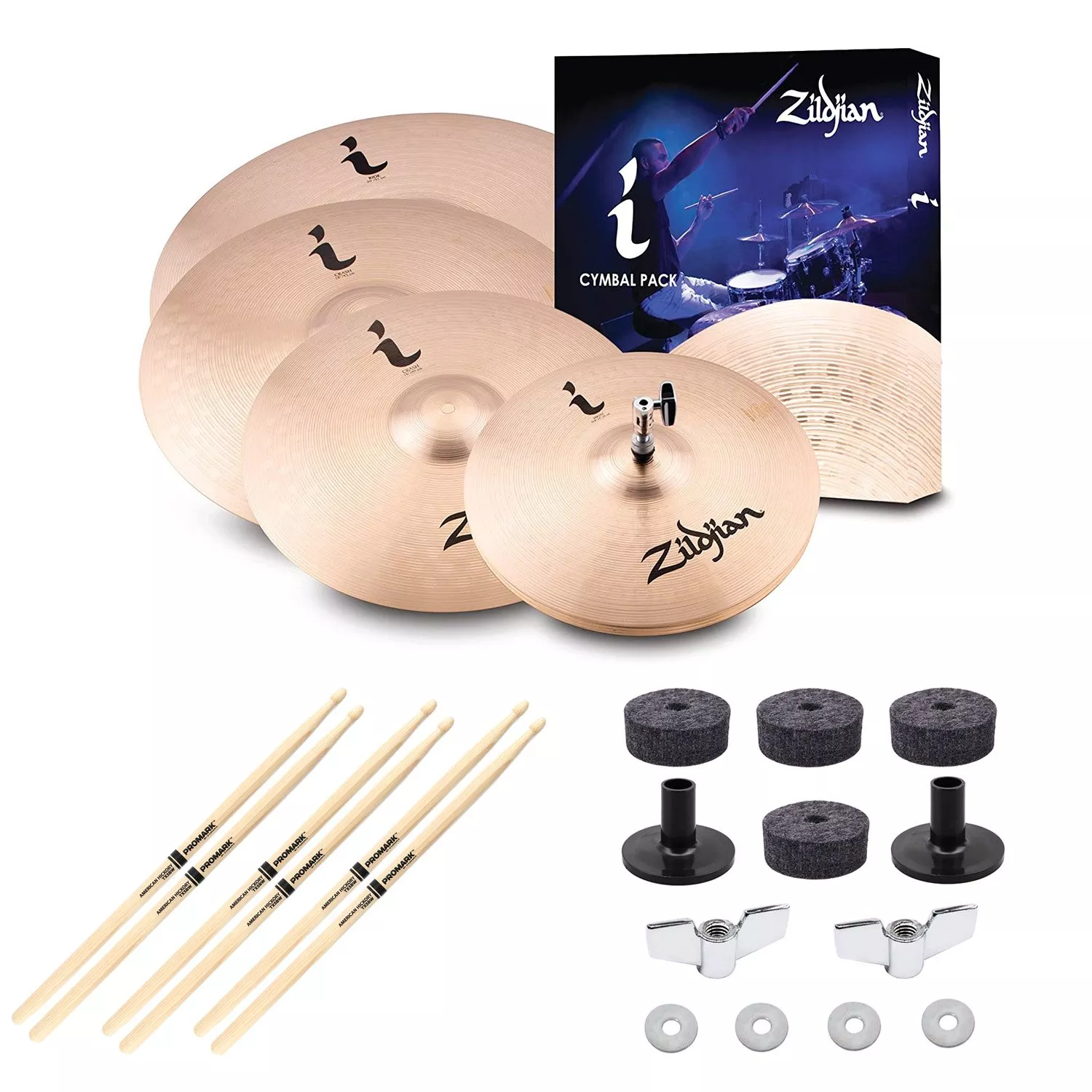 Zildjian I Series Pro Gig Cymbal Set – 14/16/18/20 inch, (3) Drum Sticks, 12 Pieces Cymbal Replacement Accessories Bundle