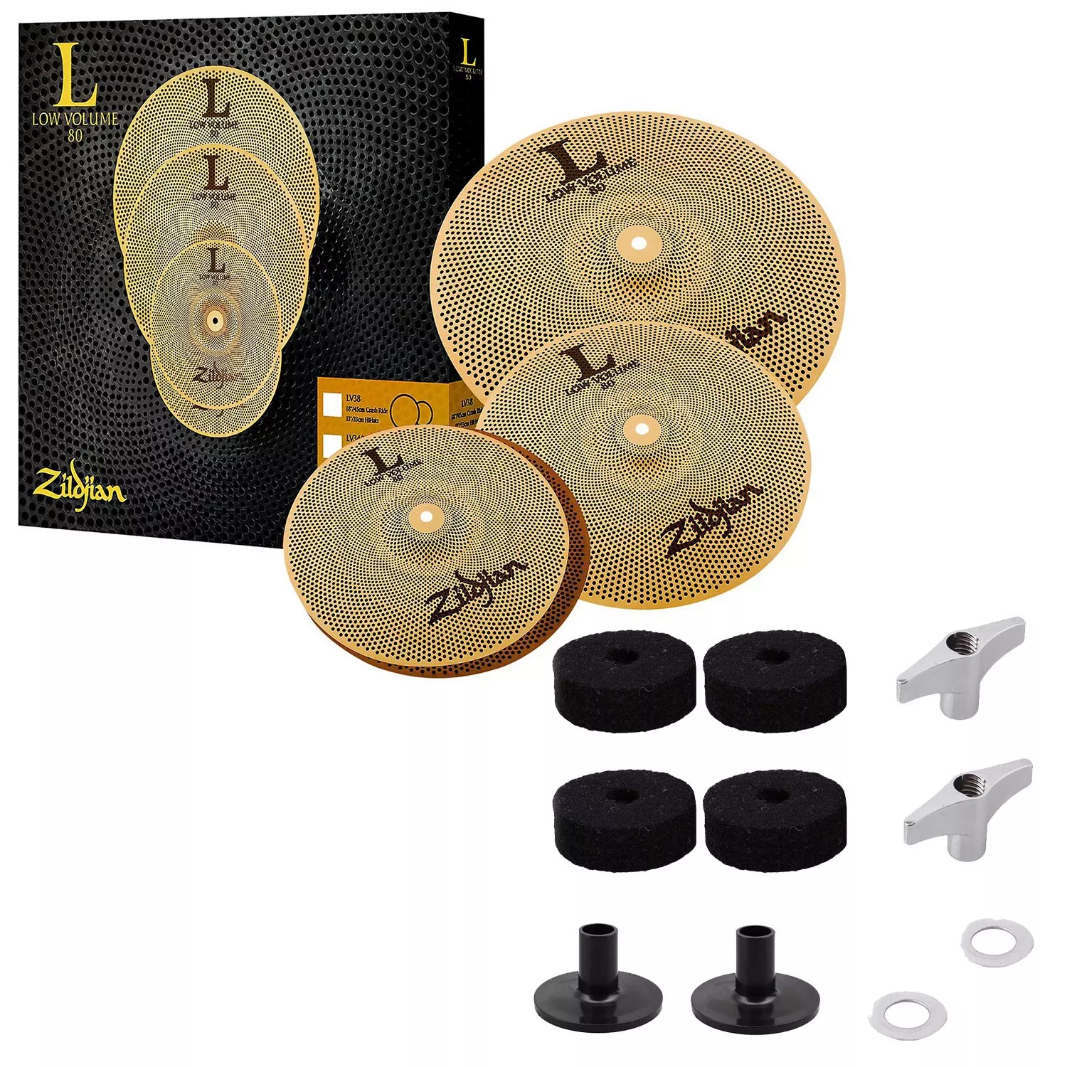 Zildjian LV348 L80 Low Volume Cymbal Set – 13/14/18 inch, 12 Pieces Cymbal Replacement Accessories Bundle