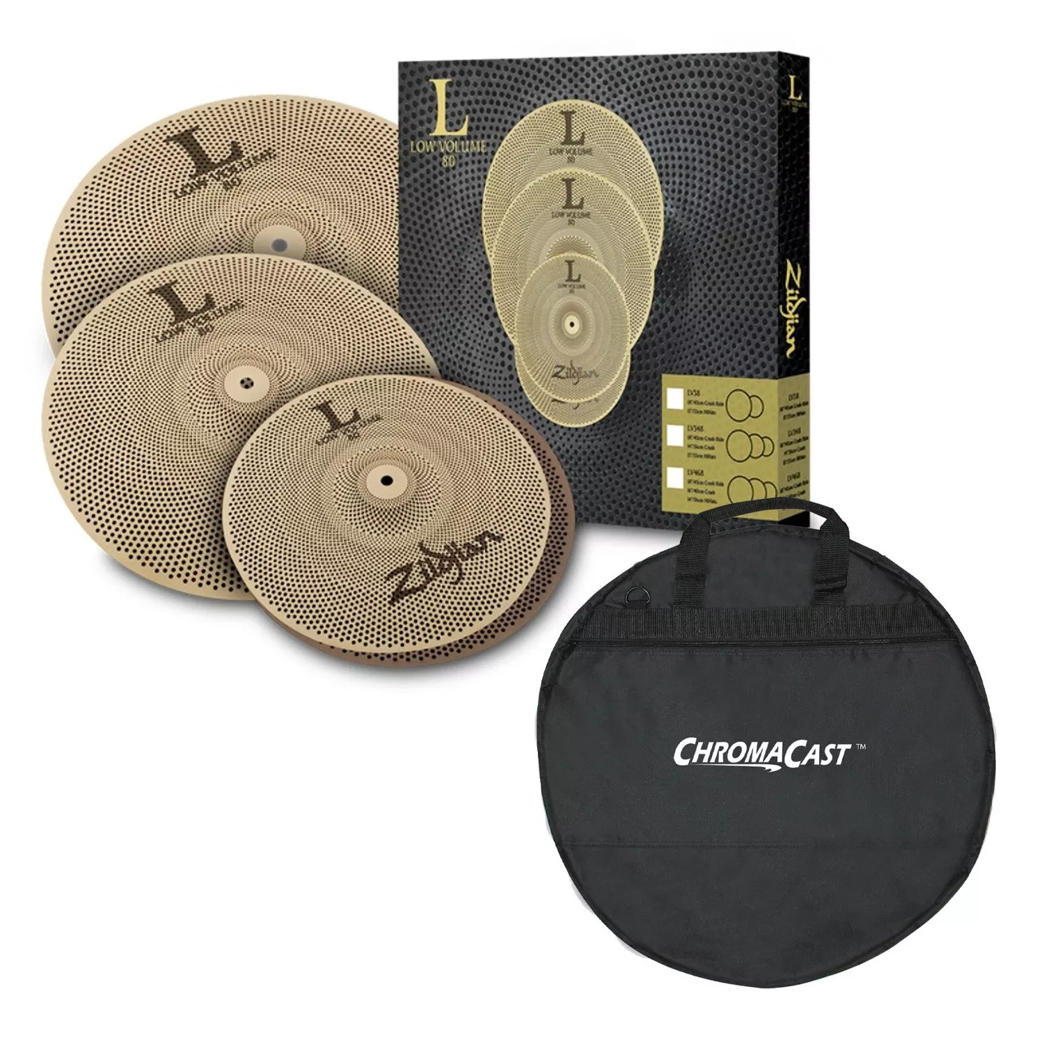 Zildjian LV38 L80 Low Volume Cymbal Set – 13/18 inch, ChromaCast CC-CPB-BAG-20 Bag Bundle