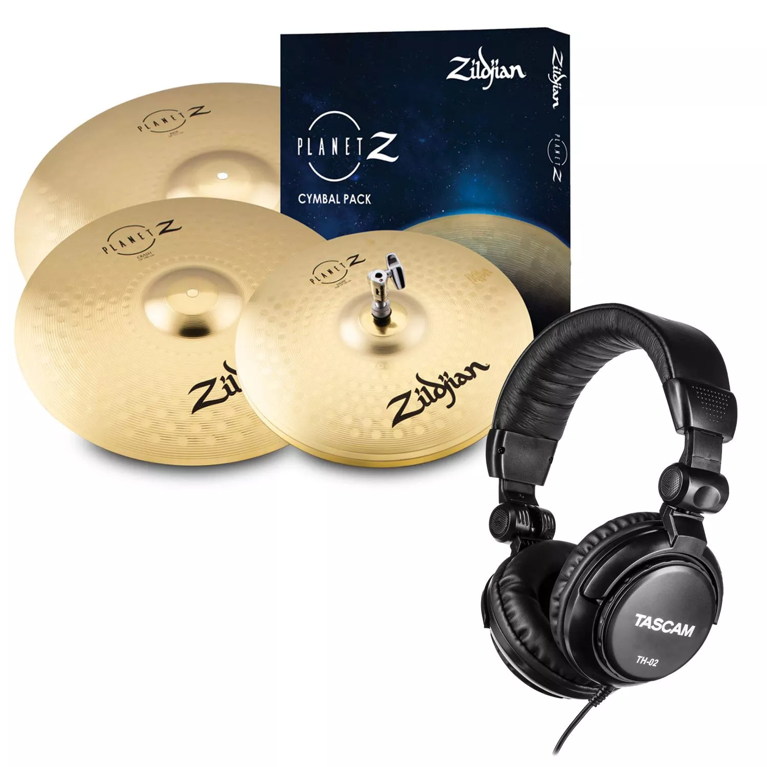 Zildjian ZP4PK Planet Z Cymbal Set – 14/16/20 inch, Tascam TH02 Headphones Bundle