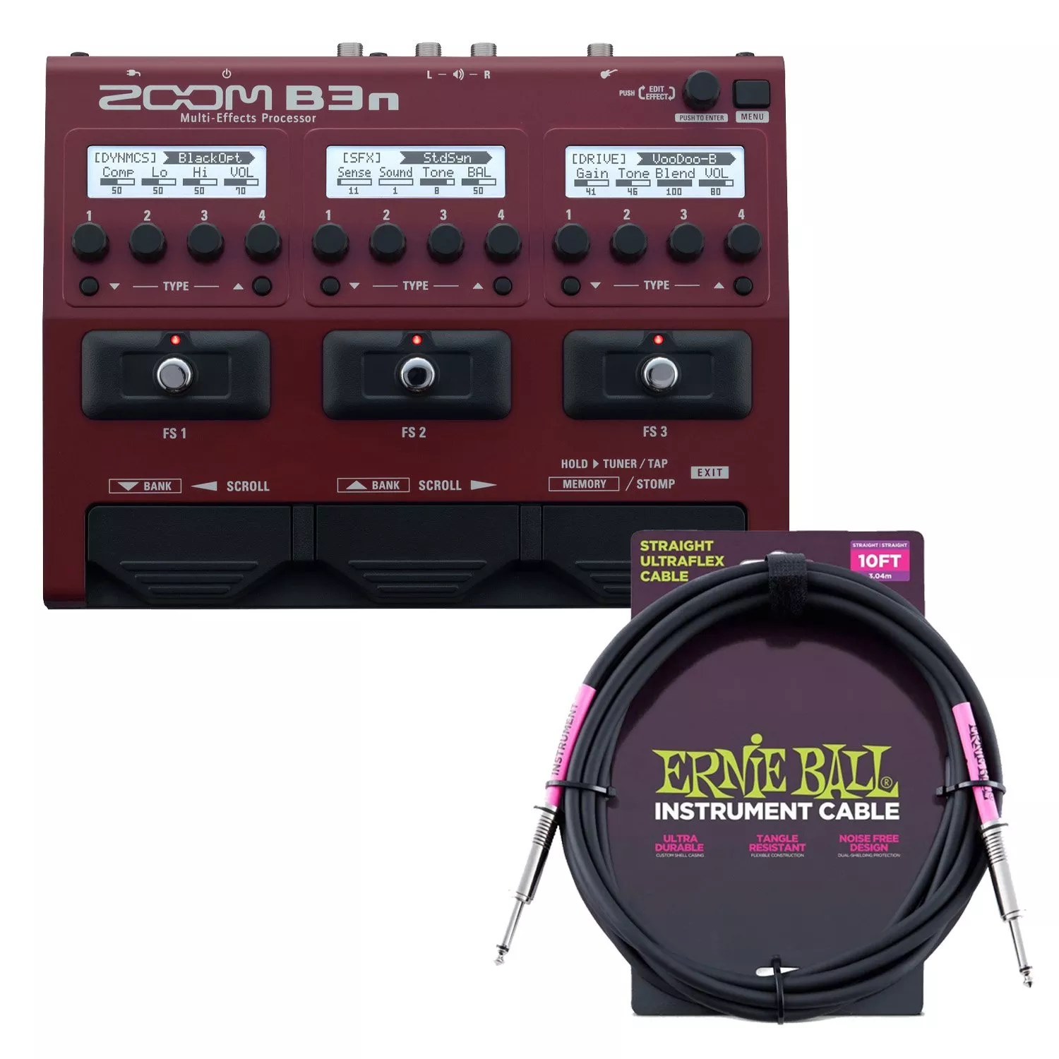 Zoom B3n Multi-Effects Processor,ErnieBall Cable Bundle