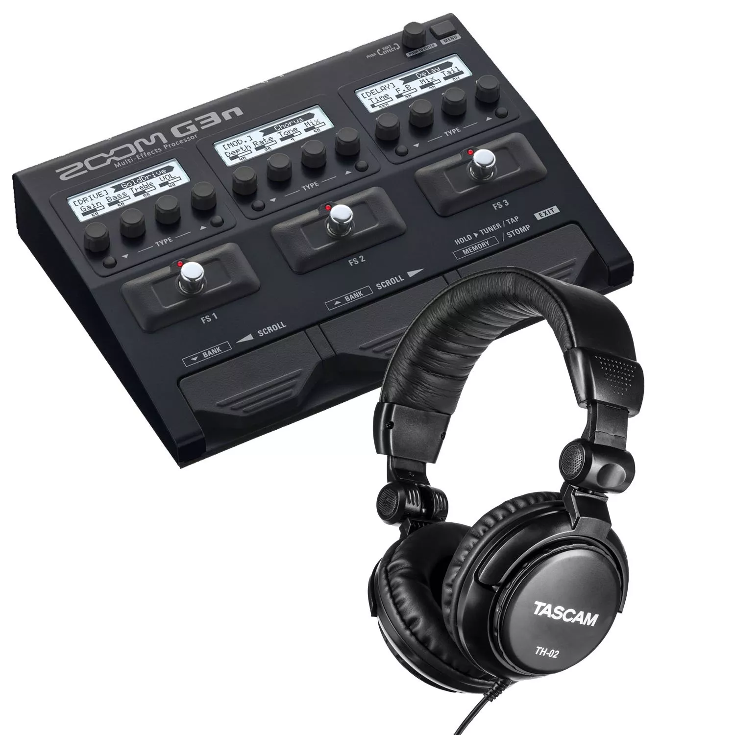 Zoom G3n Multi-Effects Processor, Tascam TH02 Headphones Bundle