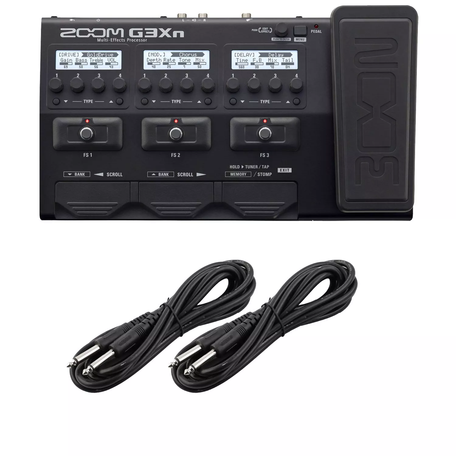 Zoom G3Xn Multi-effects Processor, (2) 1/4 Cables Bundle