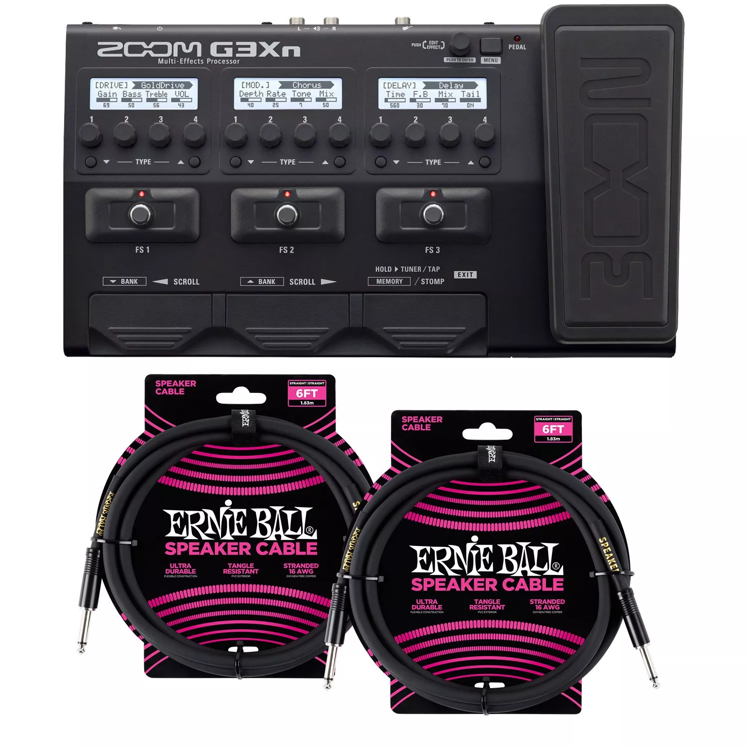 Zoom G3Xn Multi-effects Processor, (2) ErnieBall Cables Bundle