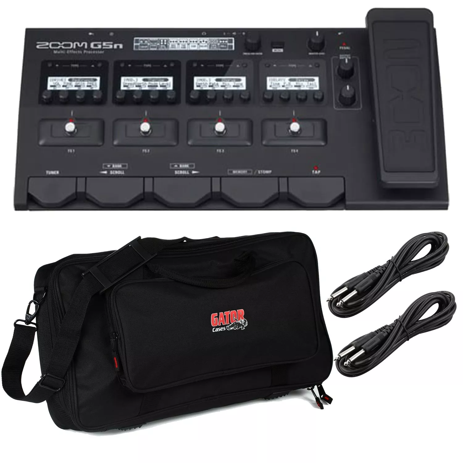 Zoom G5n Multi-Effect Unit, Gator GK-2110 Gig Bag, (2) 1/4 Cable Bundle