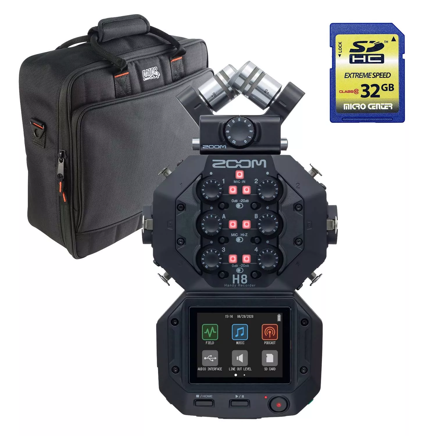 Zoom H8 8-input Handy Recorder – Gator G-MIXERBAG-1515 – SD Card 32GB Bundle