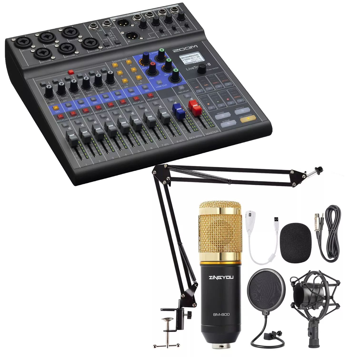 Zoom LiveTrak L-8 Portable Mixer, ZINGYOU Microphone Bundle