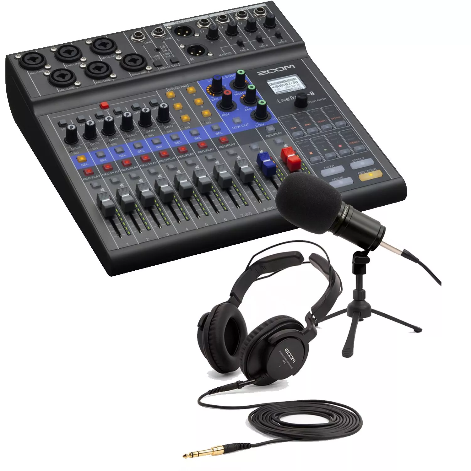 Zoom LiveTrak L-8 Portable Mixer, Zoom ZDM-1 Bundle