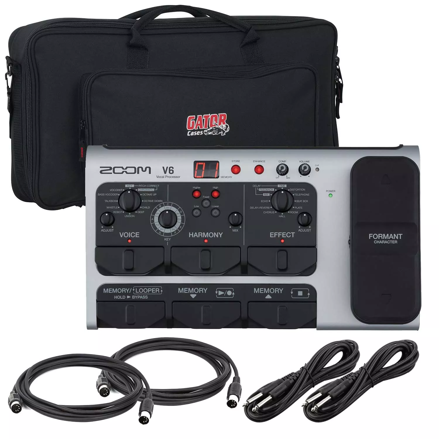 Zoom V6-SP Vocal Effects Processor, Gator GK2110, (2) Midi Cables, (2) 1/4 Cables Bundle